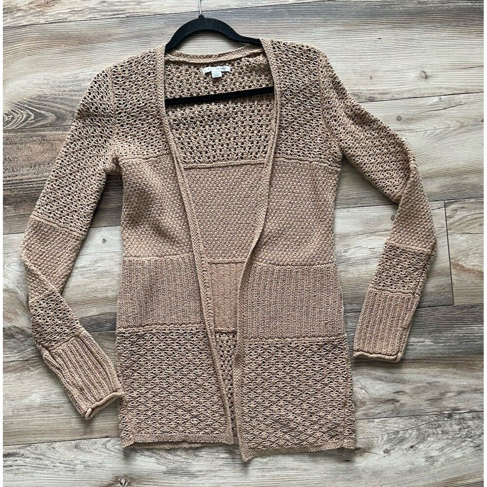 American Eagle Midi Cardigan Women Brown Knit Detail Cotton Size Small